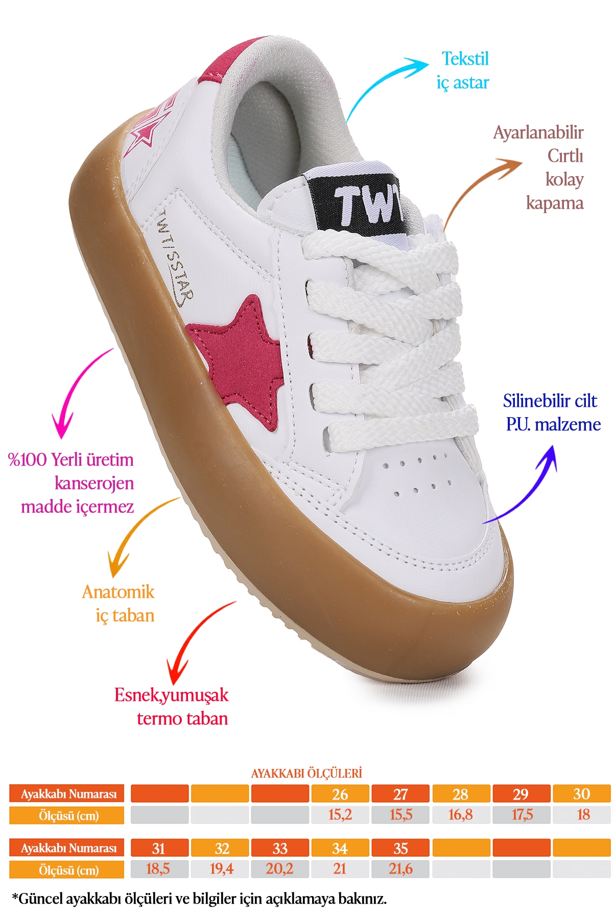 Rida Günlük Bağcıklı Kız Çocuk Spor Ayakkabı Beyaz - Fuşya - Görsel 3