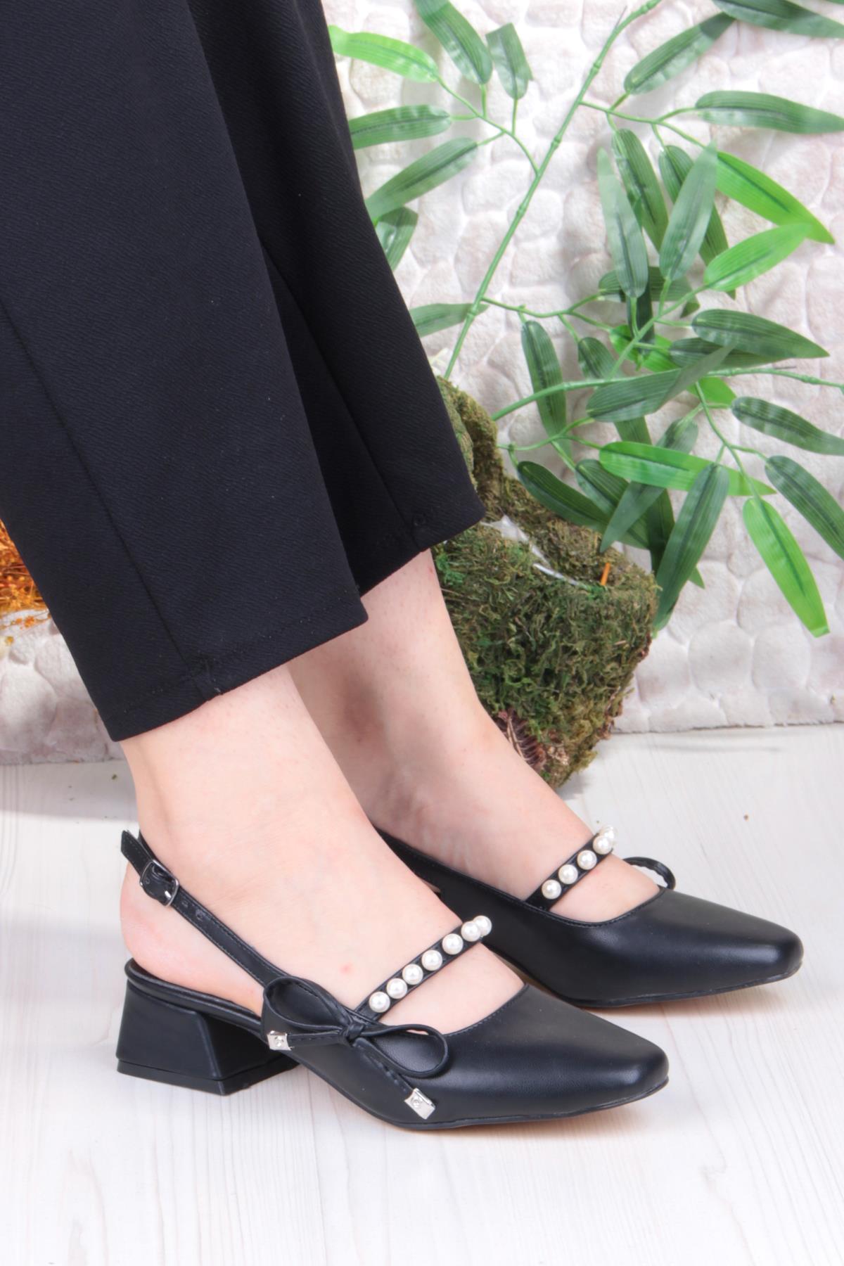 130 Ceyn İnci Toka Detaylı Şık Ev İş Ofis Rahat Kadın Ayakkabı - Görsel 2