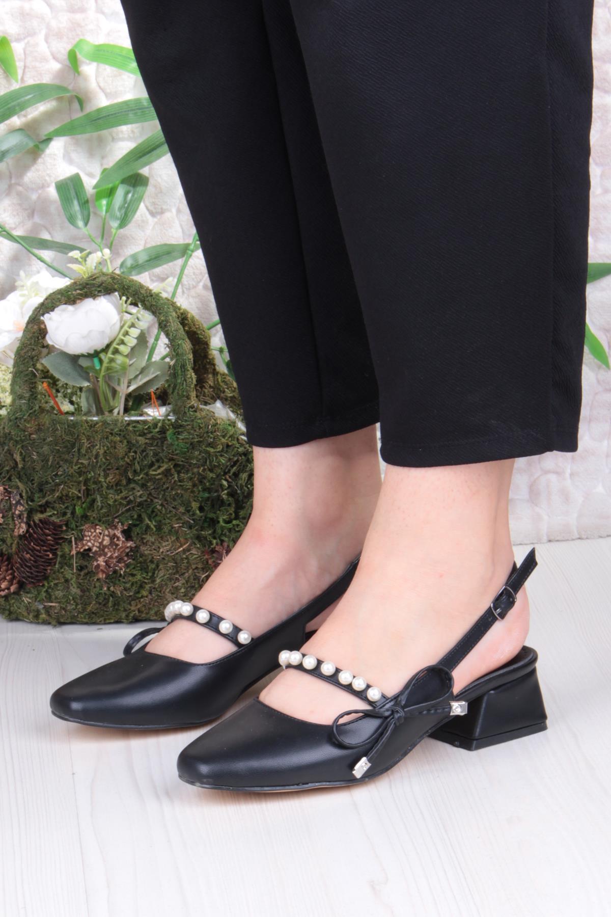 130 Ceyn İnci Toka Detaylı Şık Ev İş Ofis Rahat Kadın Ayakkabı - Görsel 3