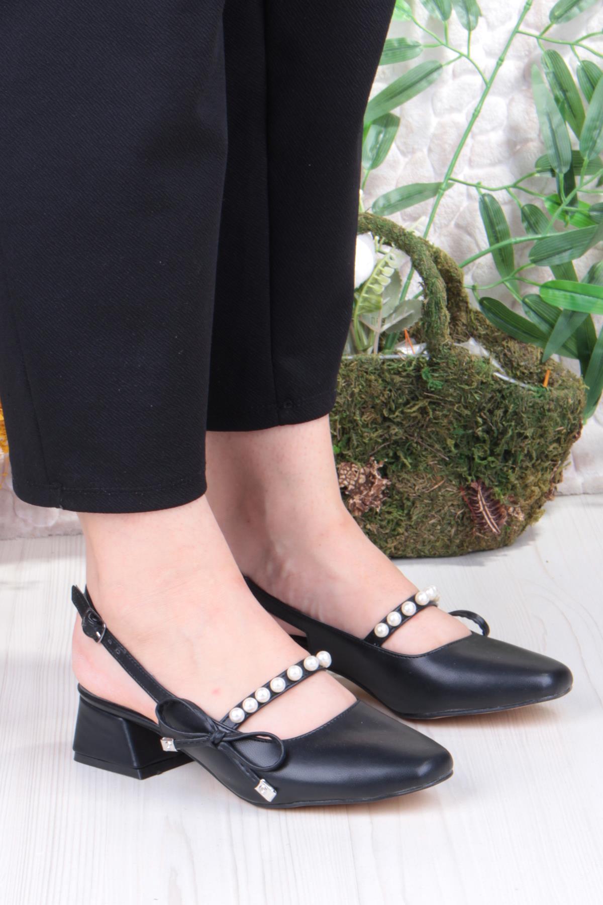 130 Ceyn İnci Toka Detaylı Şık Ev İş Ofis Rahat Kadın Ayakkabı - Görsel 4