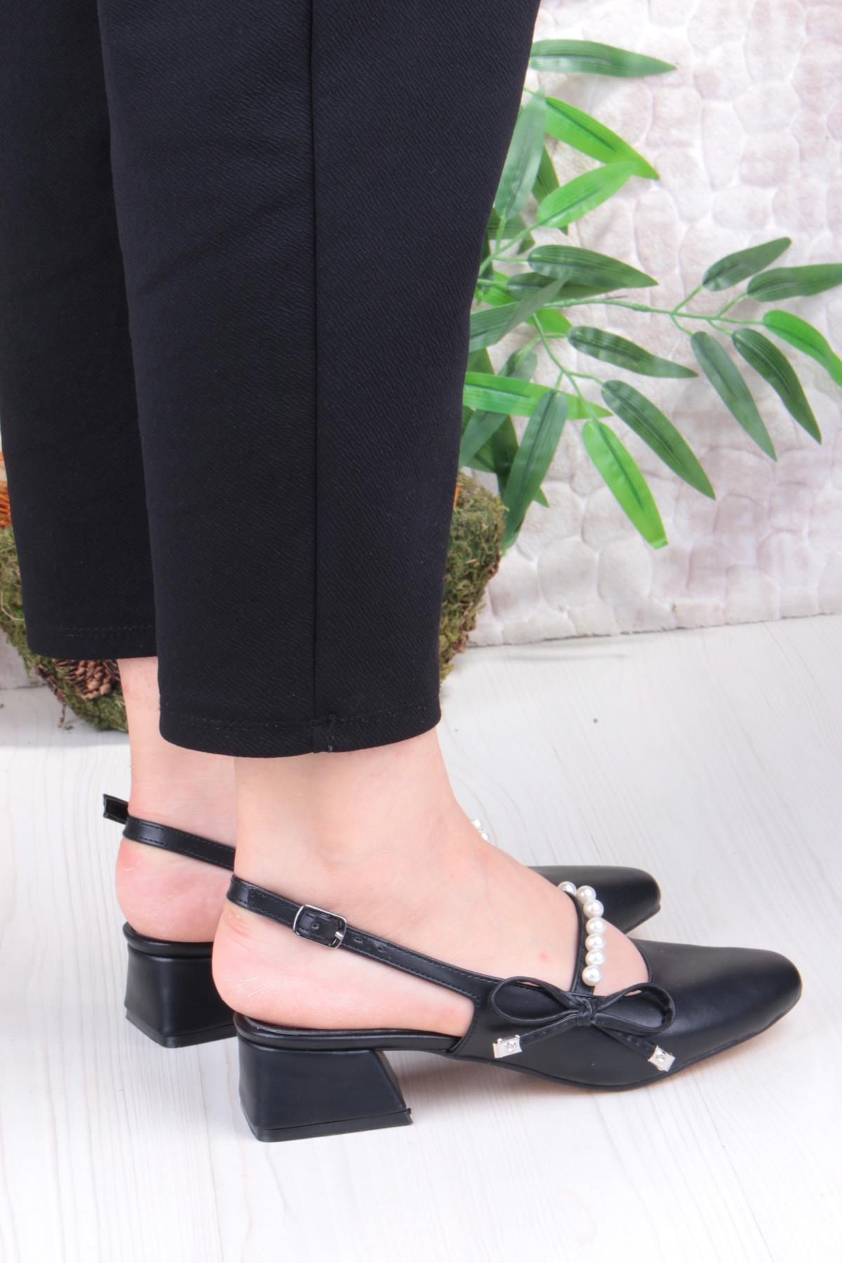130 Ceyn İnci Toka Detaylı Şık Ev İş Ofis Rahat Kadın Ayakkabı - Görsel 5