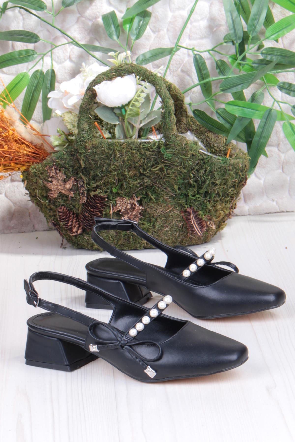 130 Ceyn İnci Toka Detaylı Şık Ev İş Ofis Rahat Kadın Ayakkabı - Görsel 6