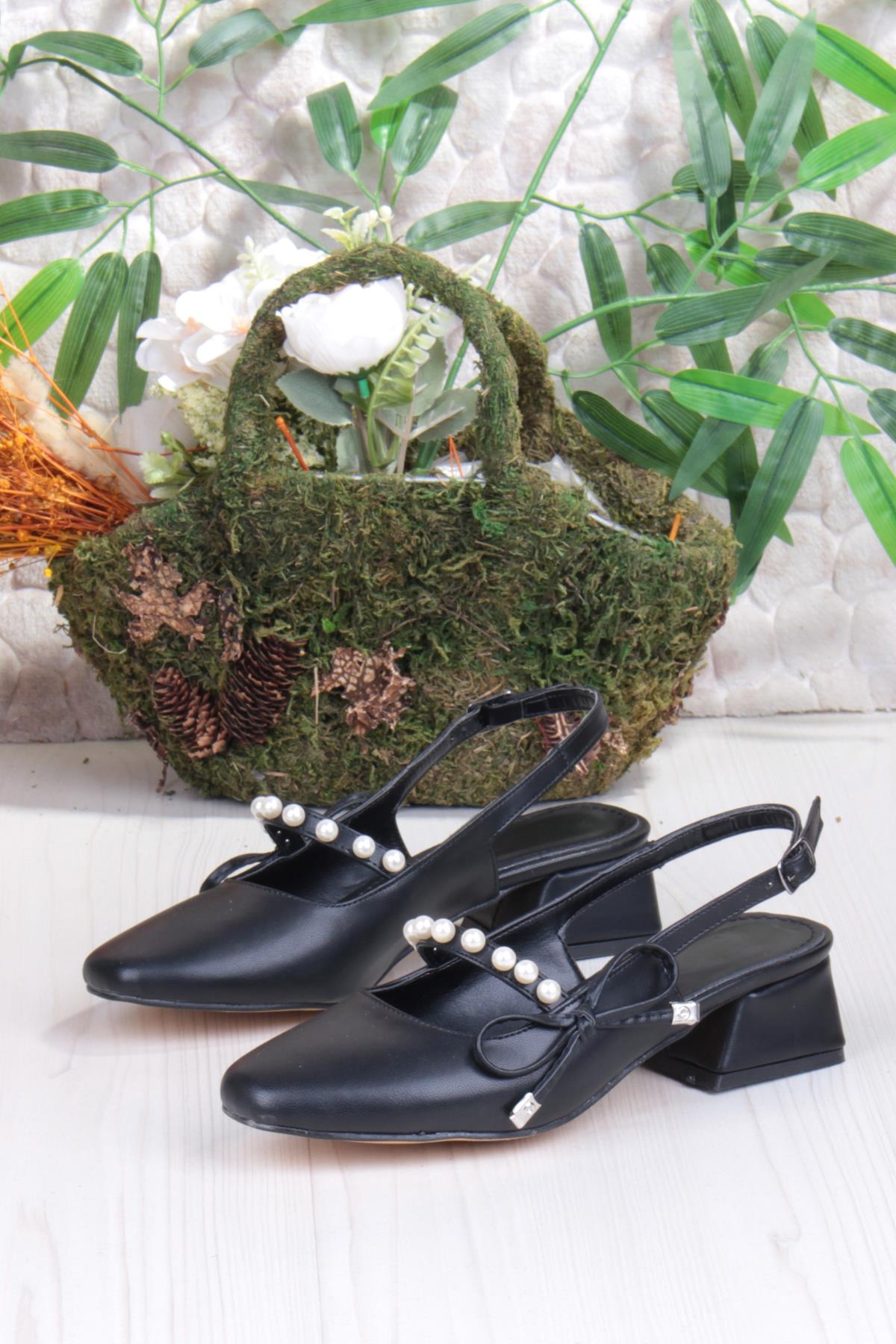 130 Ceyn İnci Toka Detaylı Şık Ev İş Ofis Rahat Kadın Ayakkabı - Görsel 7