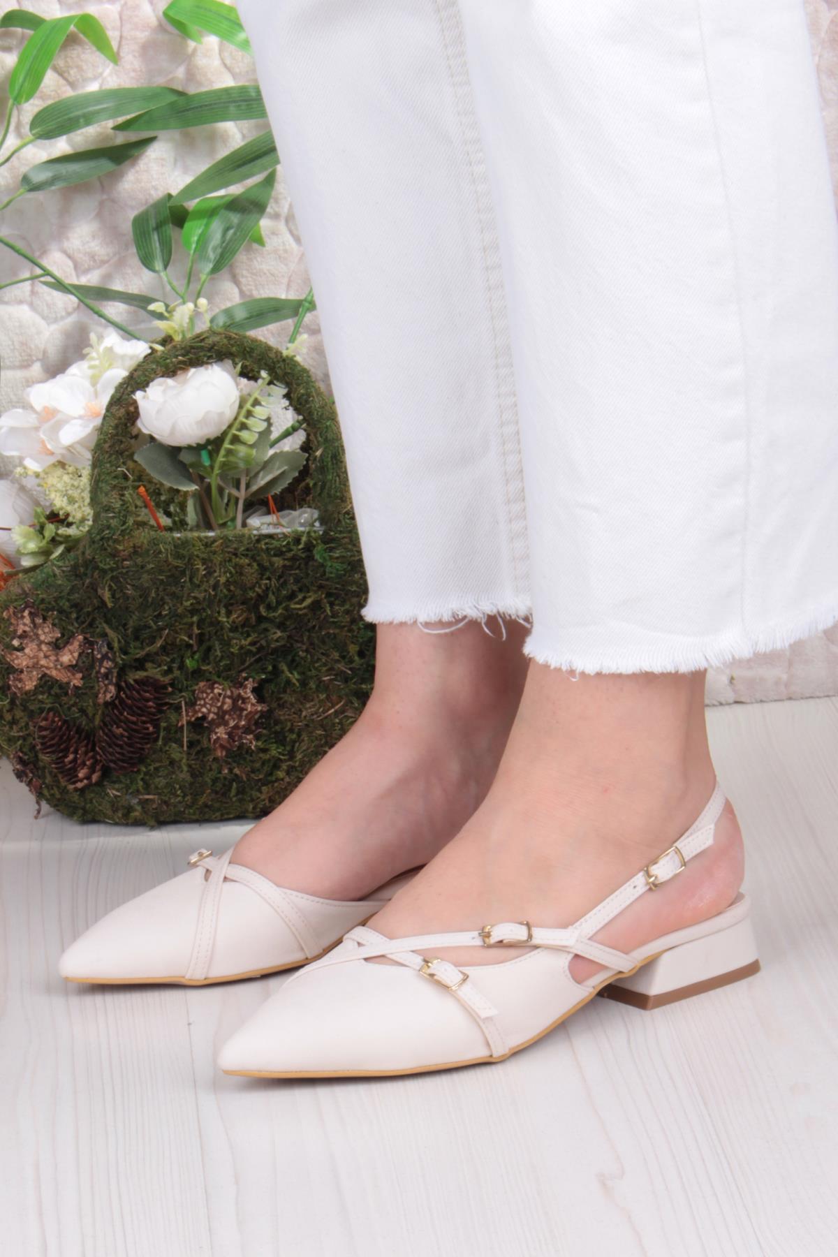 018-909 Fls Saten Toka Detaylı Şık Rahat Sivri Burun Kadın Babet - Görsel 3