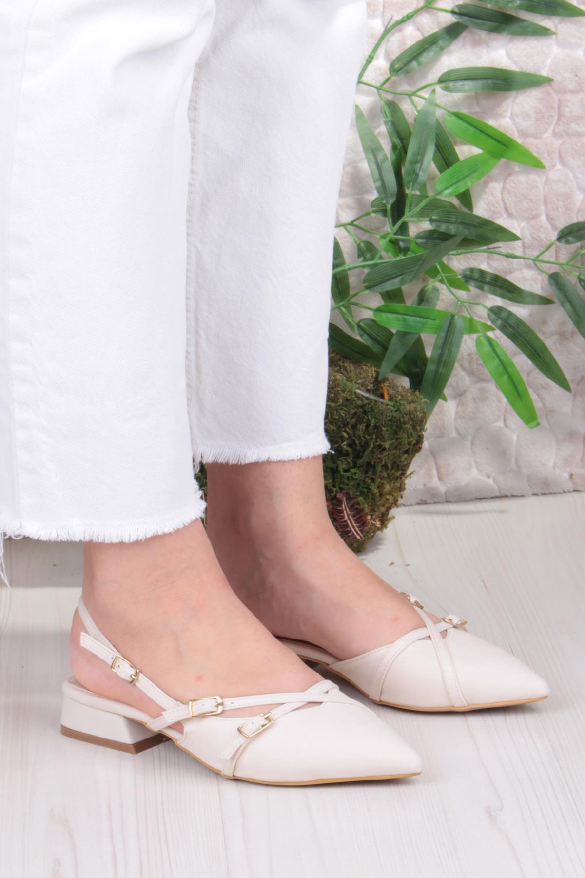 018-909 Fls Saten Toka Detaylı Şık Rahat Sivri Burun Kadın Babet - Görsel 4