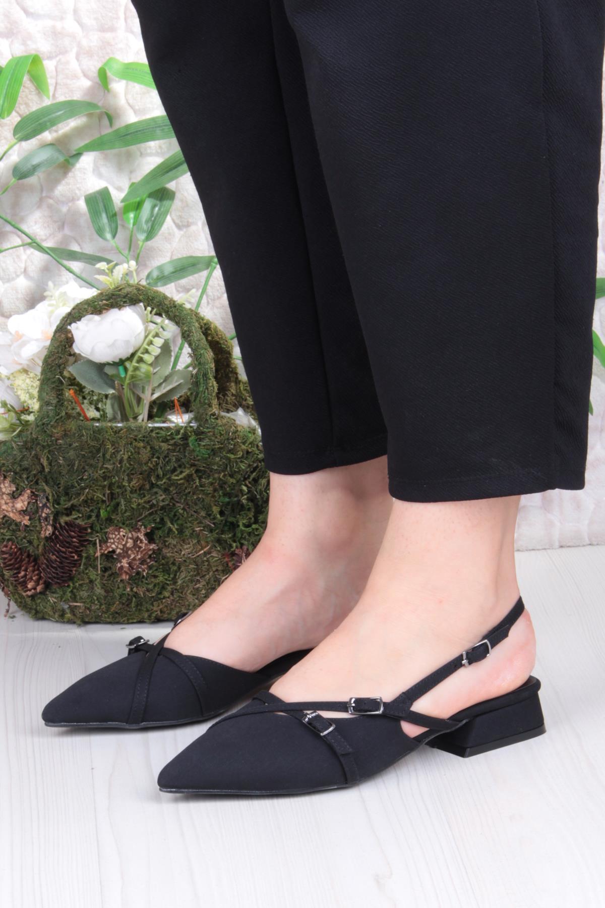 018-909 Fls Saten Toka Detaylı Şık Rahat Sivri Burun Kadın Babet - Görsel 3