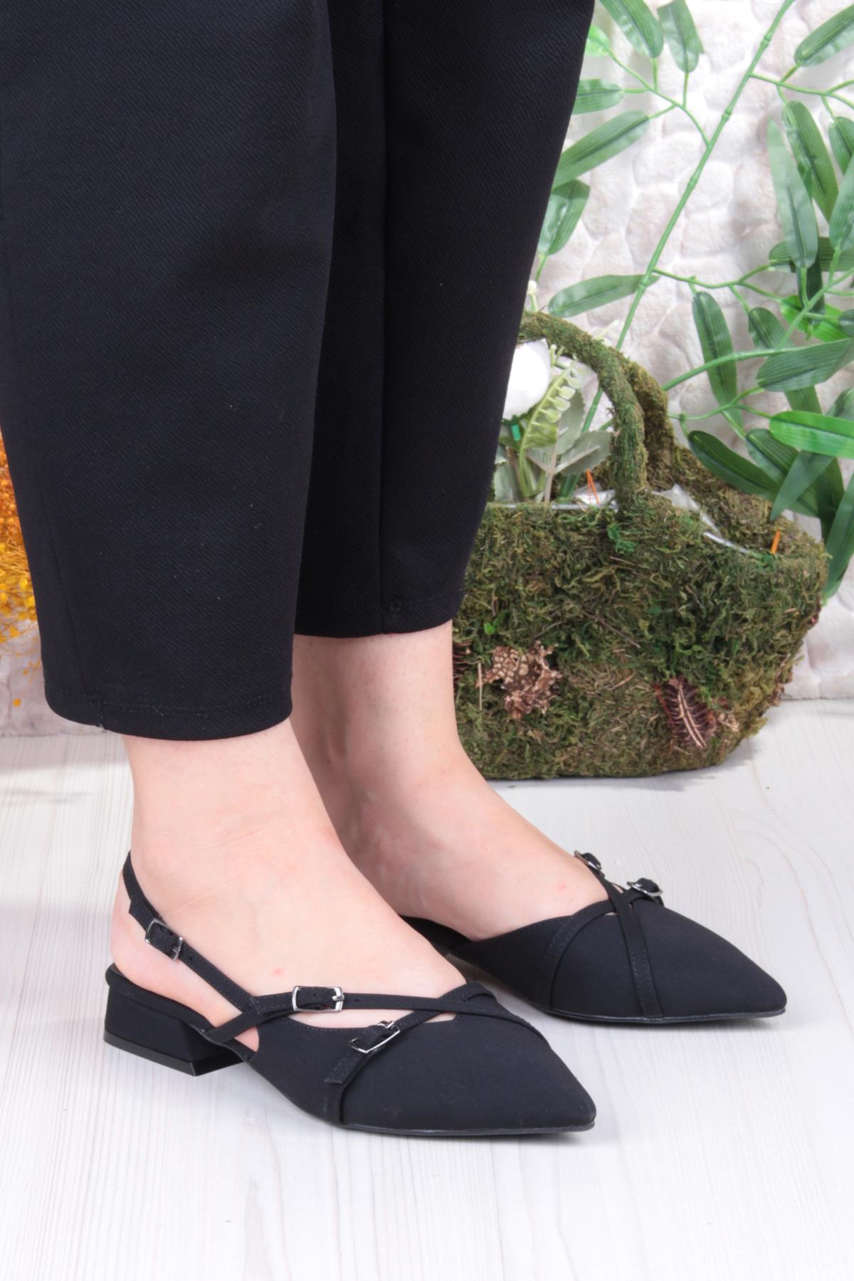 018-909 Fls Saten Toka Detaylı Şık Rahat Sivri Burun Kadın Babet - Görsel 4