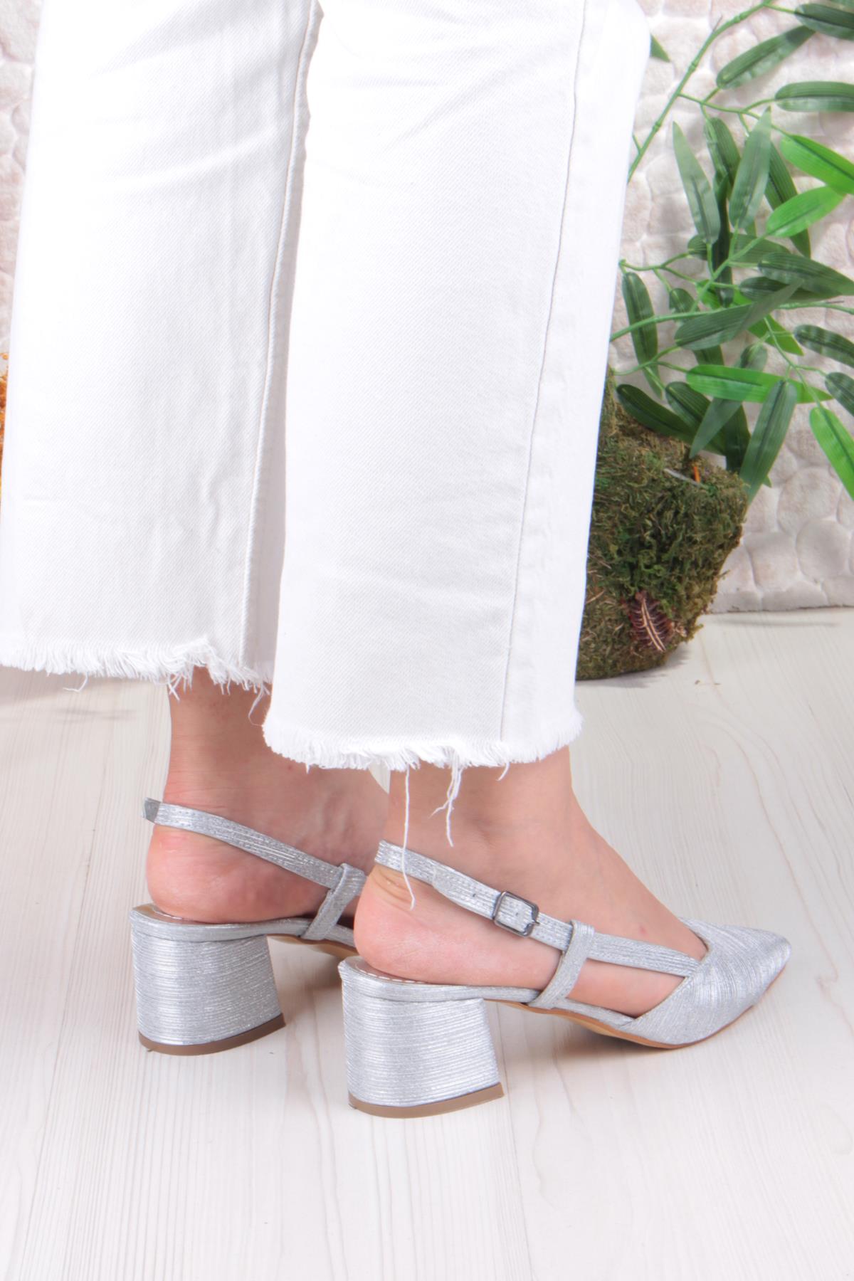 110-425 Saten Simli Arkası Açık Klasik Topuklu Kadın Ayakkabı - Görsel 5