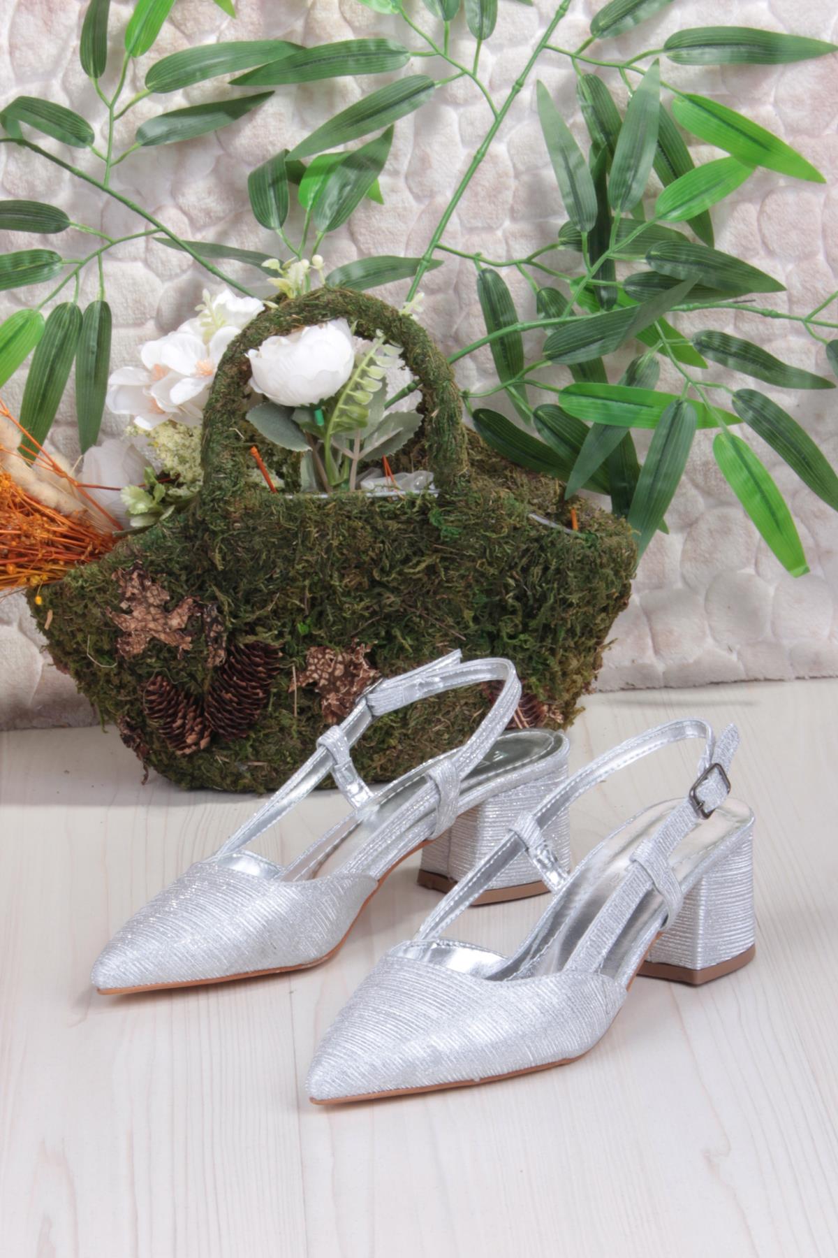 110-425 Saten Simli Arkası Açık Klasik Topuklu Kadın Ayakkabı - Görsel 7