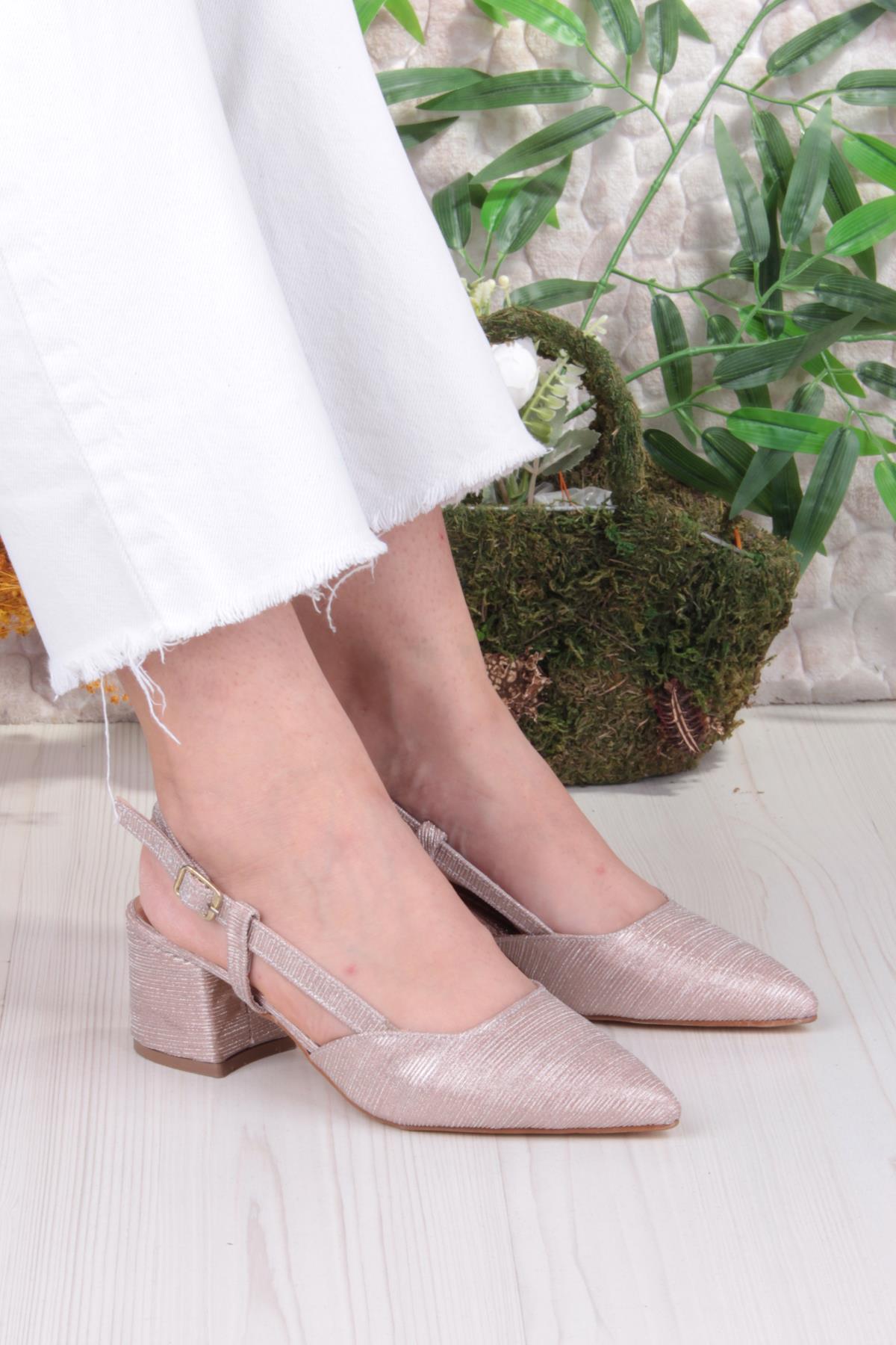 110-425 Saten Simli Arkası Açık Klasik Topuklu Kadın Ayakkabı - Görsel 2