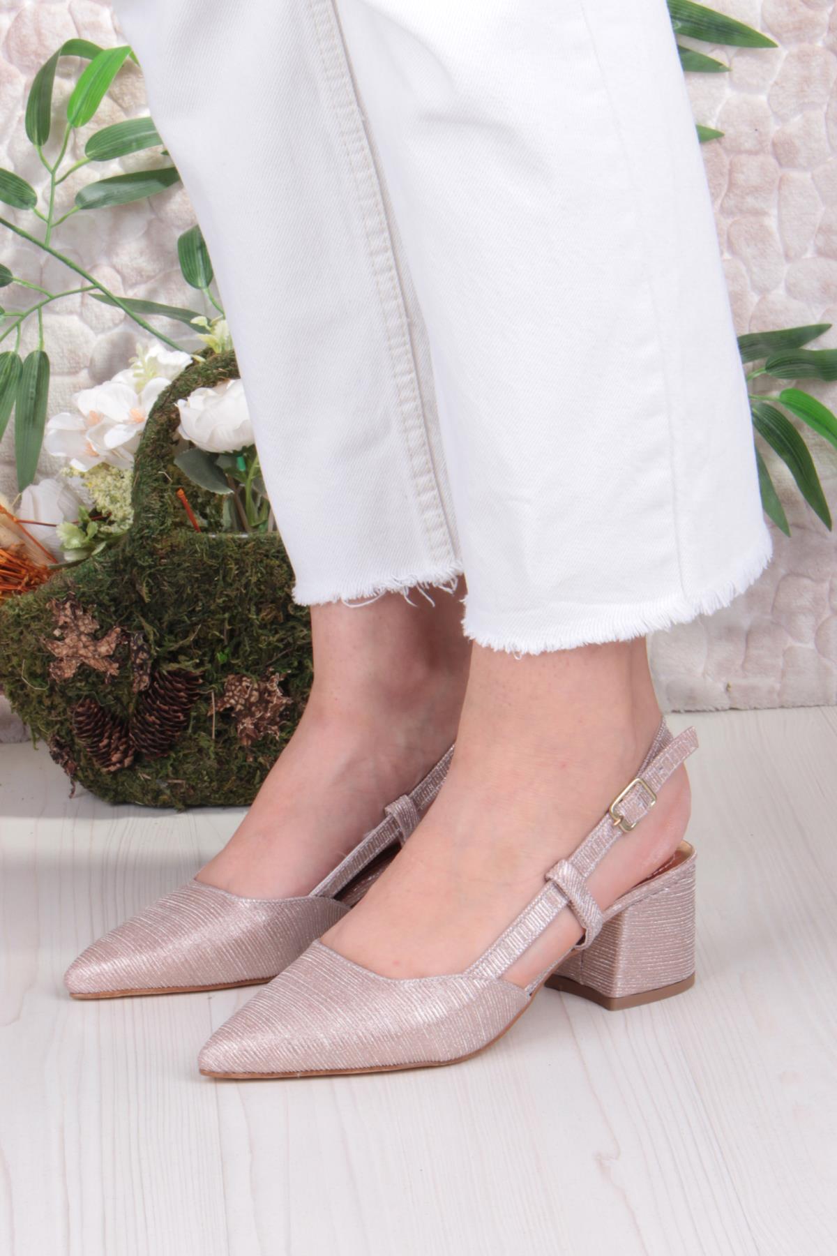 110-425 Saten Simli Arkası Açık Klasik Topuklu Kadın Ayakkabı - Görsel 3