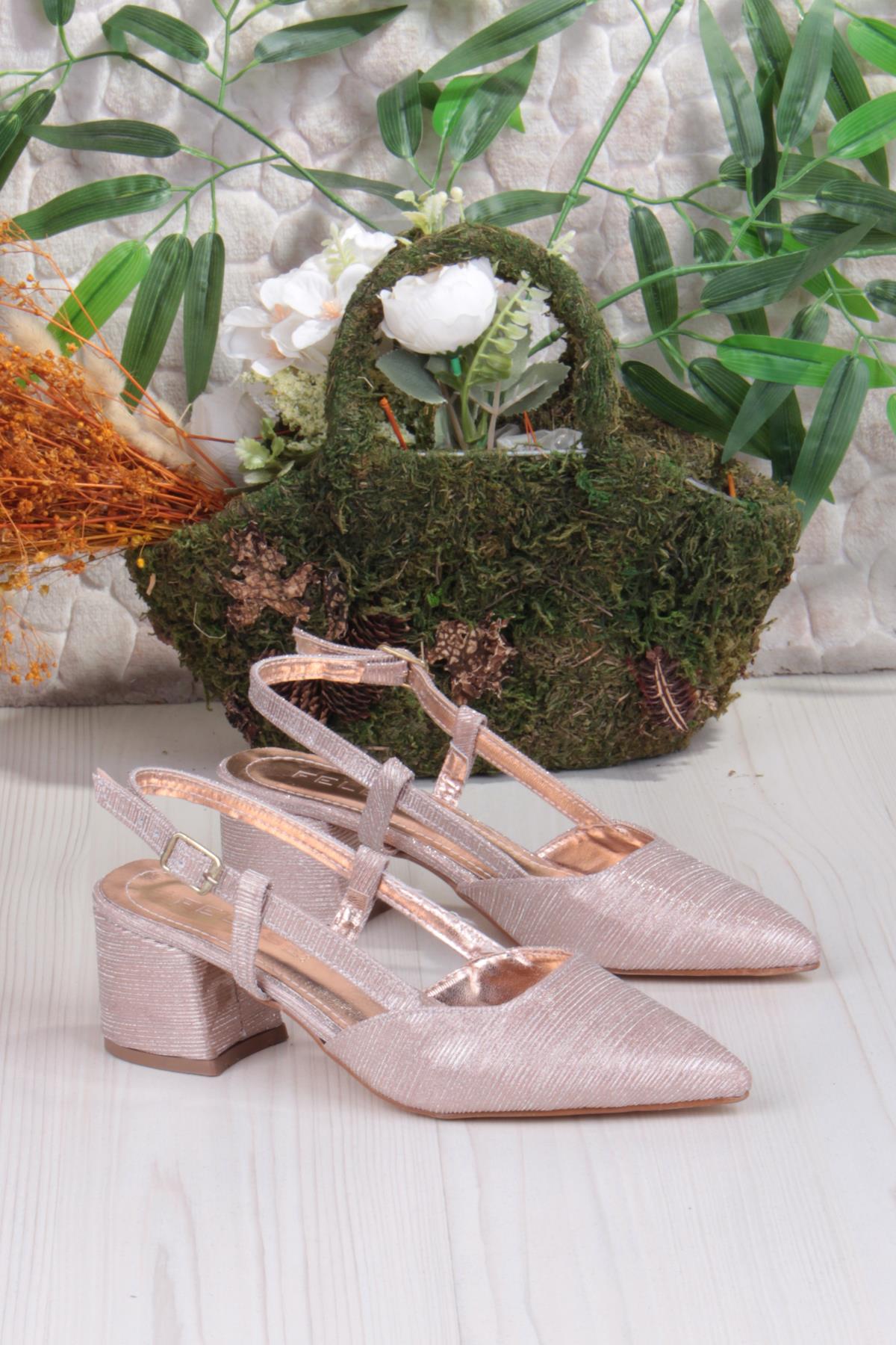 110-425 Saten Simli Arkası Açık Klasik Topuklu Kadın Ayakkabı - Görsel 6