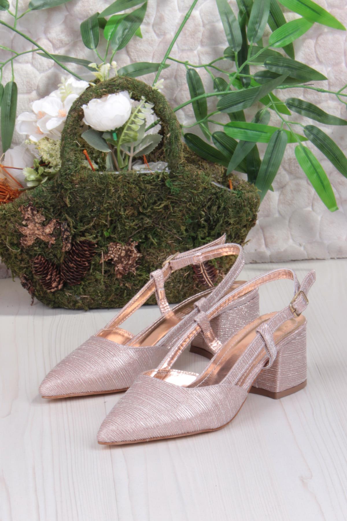 110-425 Saten Simli Arkası Açık Klasik Topuklu Kadın Ayakkabı - Görsel 7