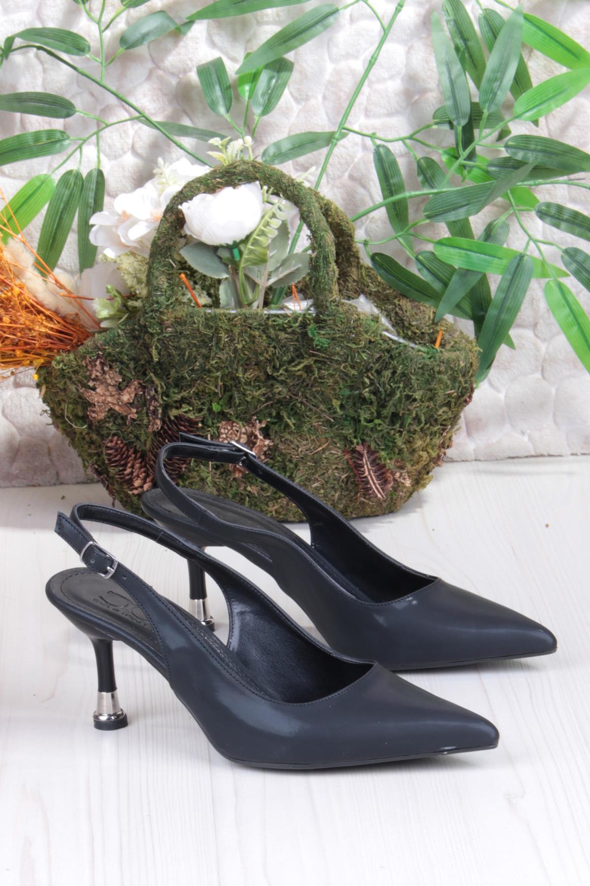 35244 Ceyn Simli Rugan Önü Kapalı Arkası Açık Topuklu Kadın Ayakkabı - Görsel 6