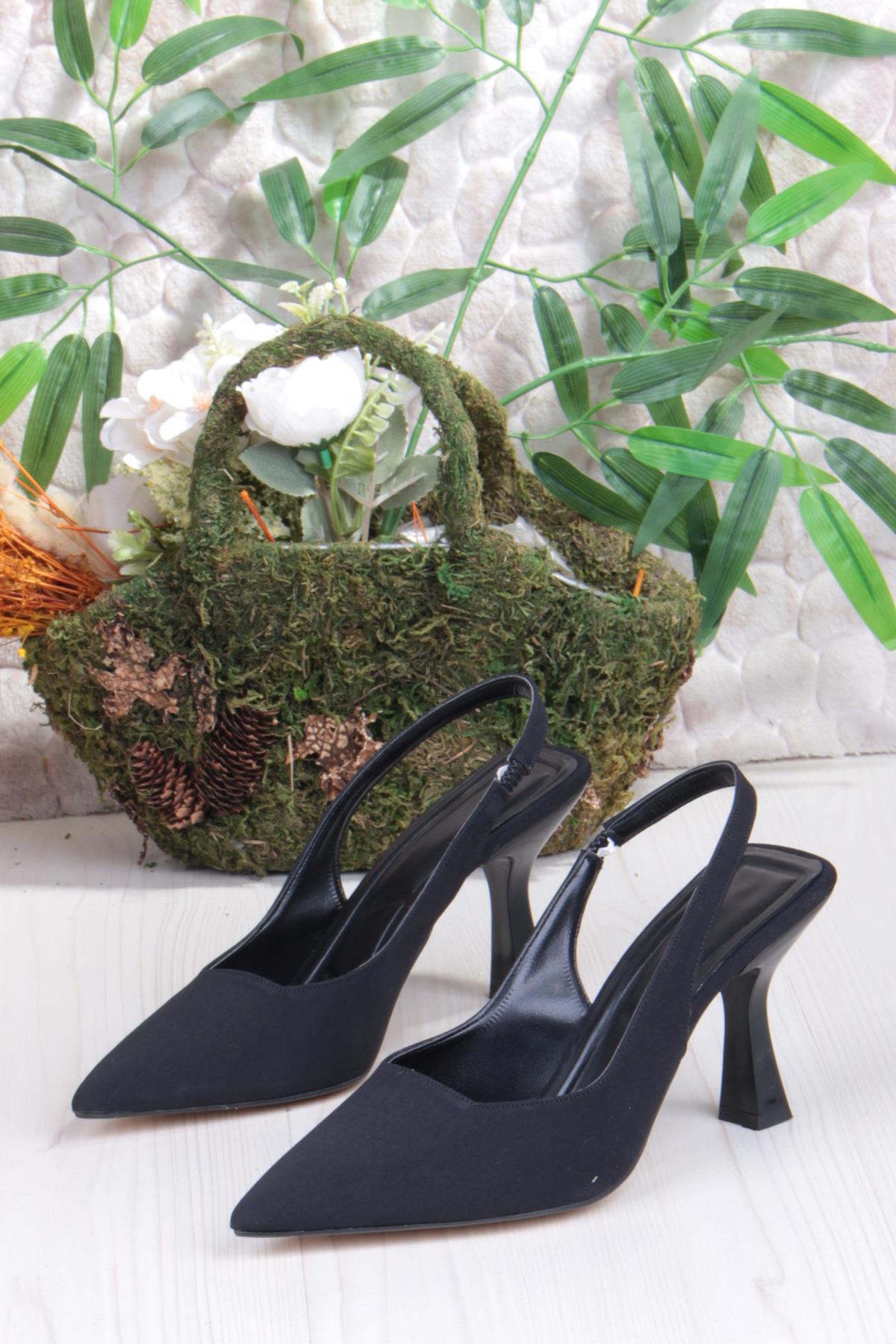 35809 Ceyn Saten Önü Kapalı Arkası Açık Topuklu Kadın Ayakkabı - Görsel 7