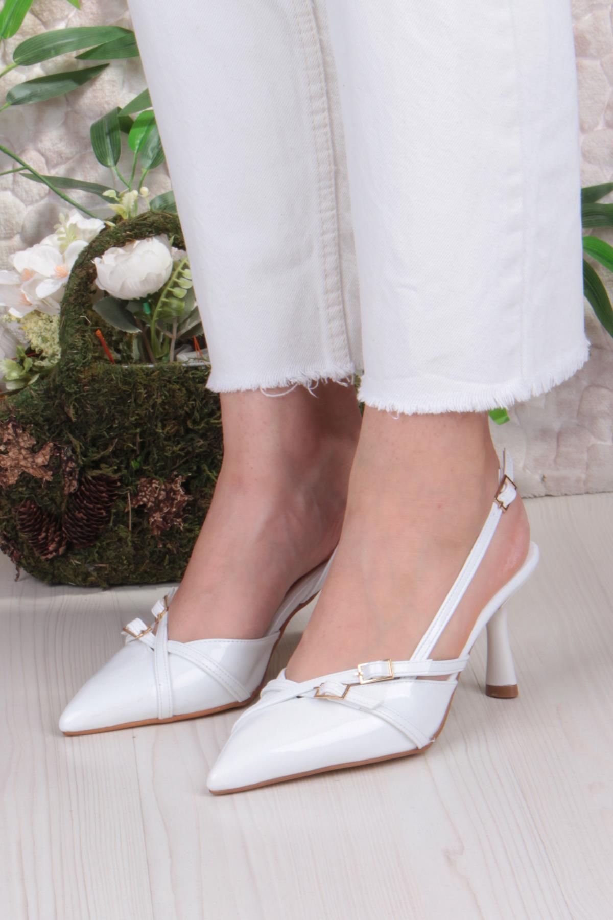 2105 Ceyn Rugan Çift Toka Detaylı Arkası Açık Topuklu Kadın Ayakkabı - Görsel 3