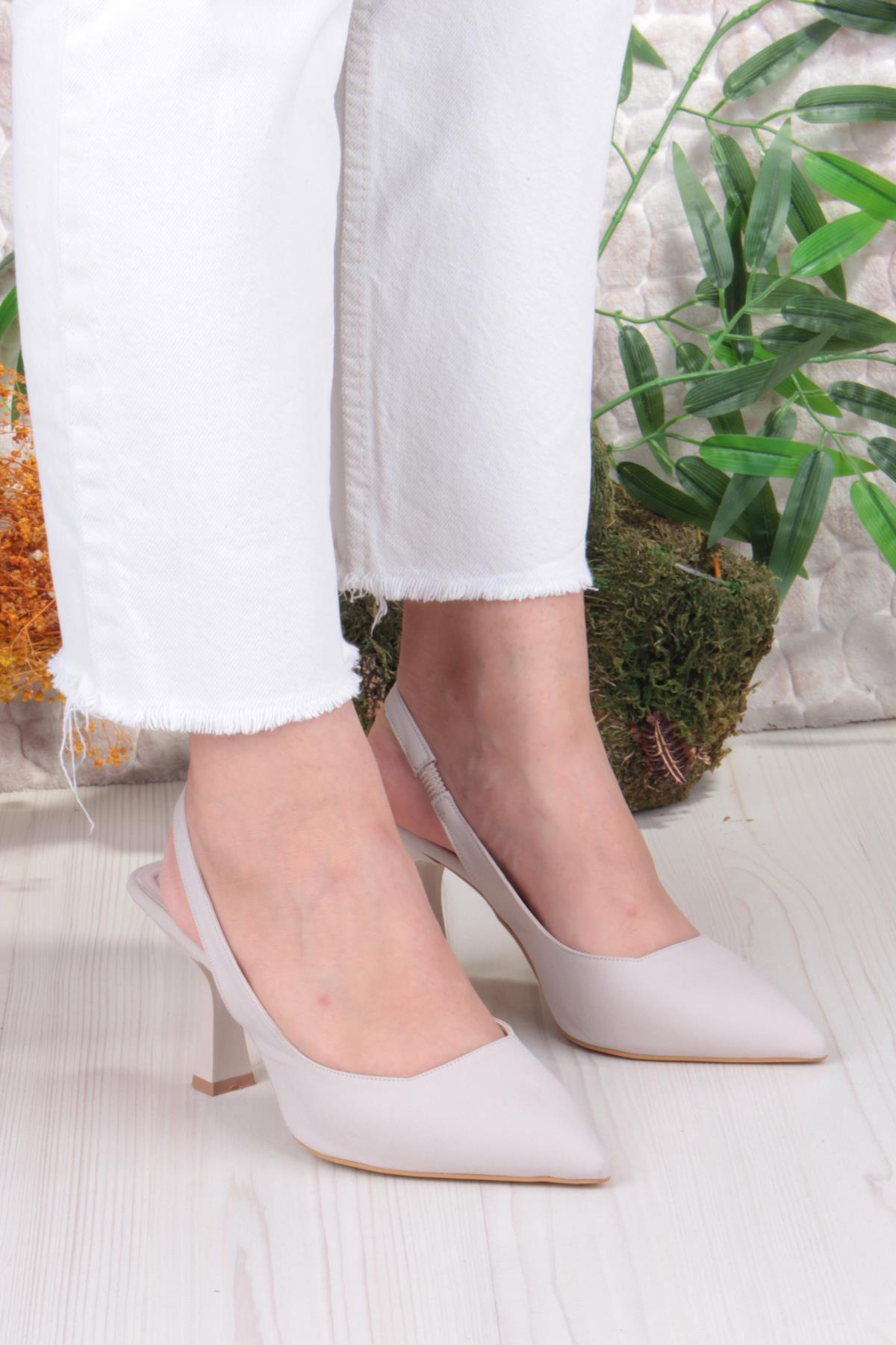 35809 Ceyn Saten Önü Kapalı Arkası Açık Topuklu Kadın Ayakkabı - Görsel 4