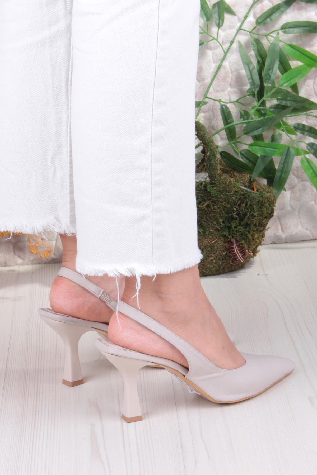 35809 Ceyn Saten Önü Kapalı Arkası Açık Topuklu Kadın Ayakkabı - Görsel 5