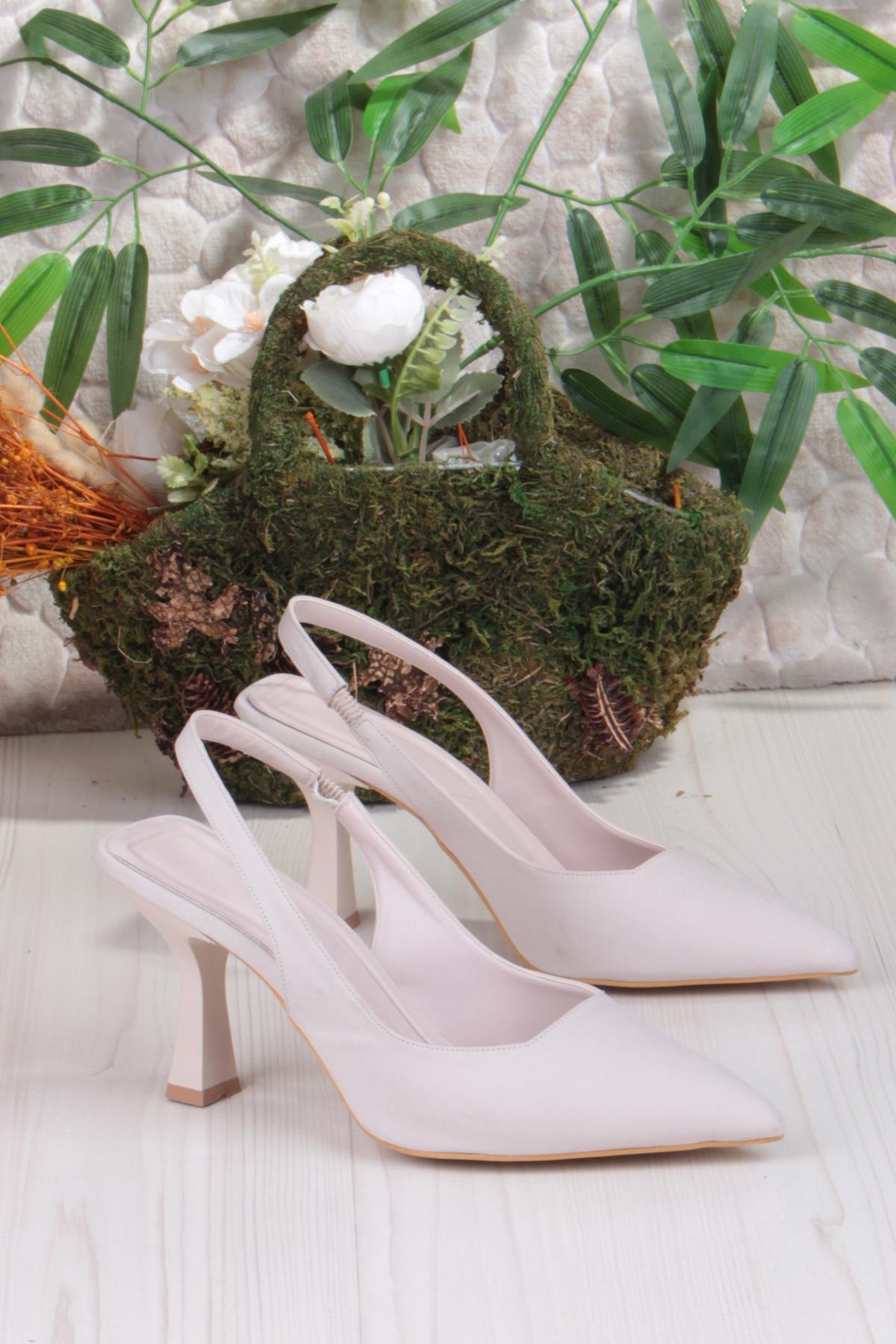 35809 Ceyn Saten Önü Kapalı Arkası Açık Topuklu Kadın Ayakkabı - Görsel 6