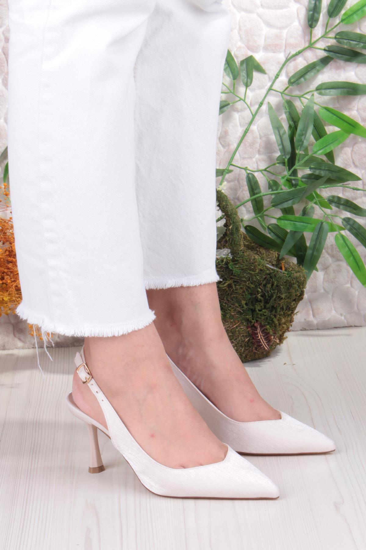 129-1300 Fls Saten Önü Kapalı Arkası Açık Topuklu Kadın Ayakkabı - Görsel 4