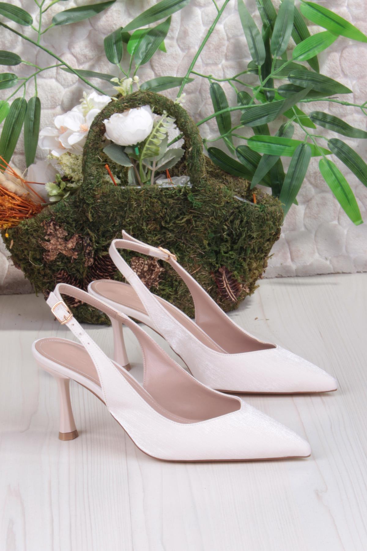 129-1300 Fls Saten Önü Kapalı Arkası Açık Topuklu Kadın Ayakkabı - Görsel 6