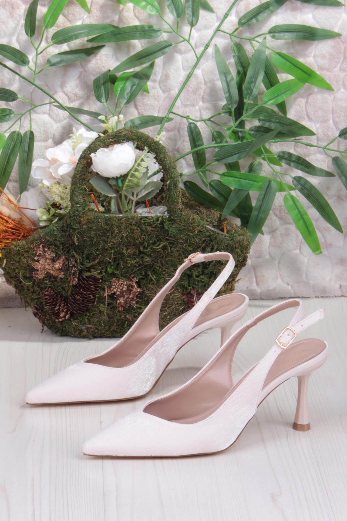 129-1300 Fls Saten Önü Kapalı Arkası Açık Topuklu Kadın Ayakkabı - Görsel 7