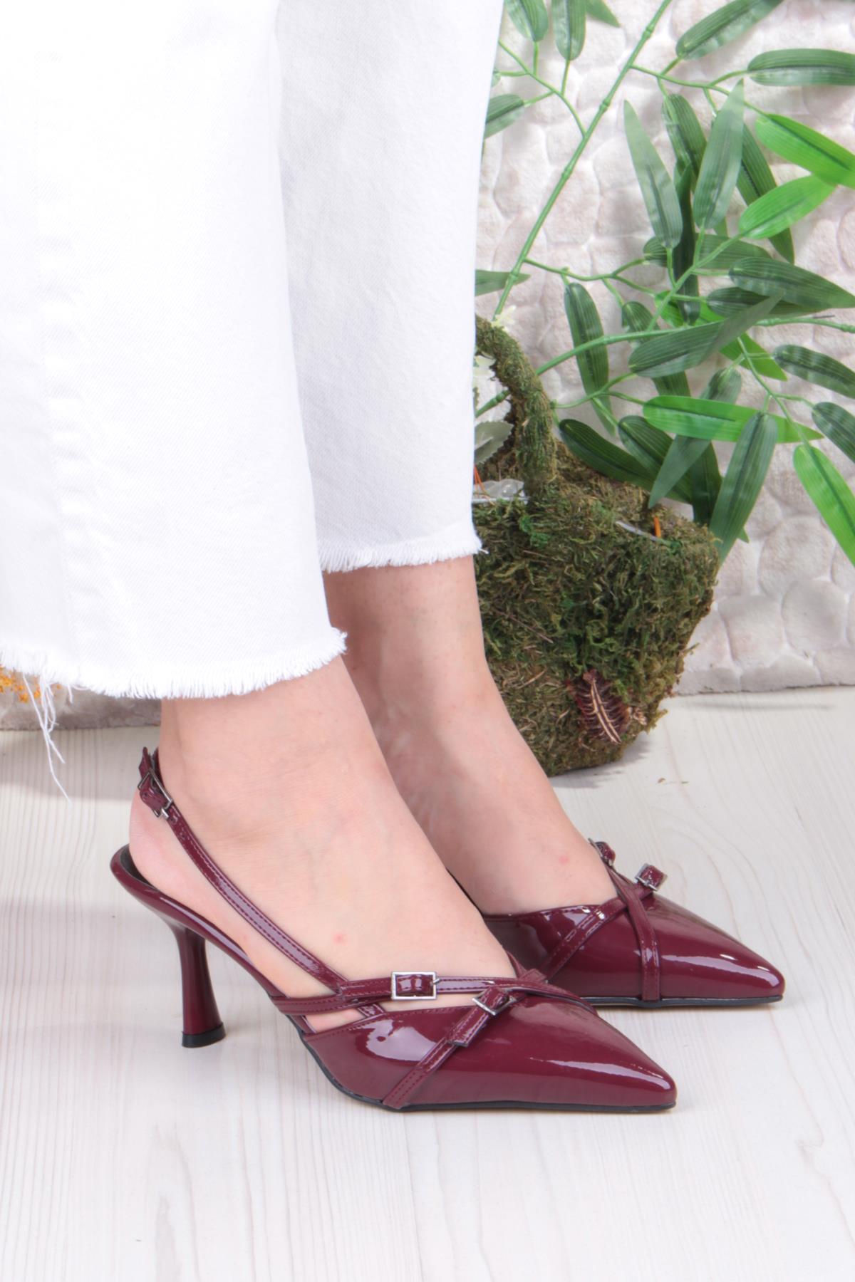 2105 Ceyn Rugan Çift Toka Detaylı Arkası Açık Topuklu Kadın Ayakkabı - Görsel 4