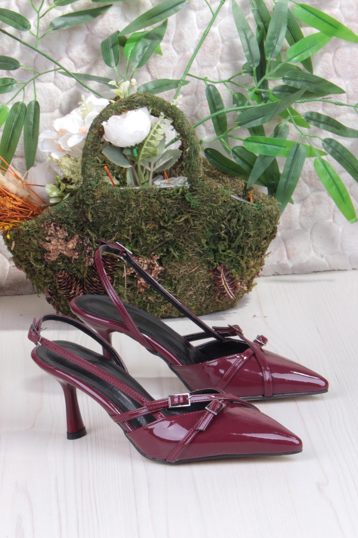 2105 Ceyn Rugan Çift Toka Detaylı Arkası Açık Topuklu Kadın Ayakkabı - Görsel 6