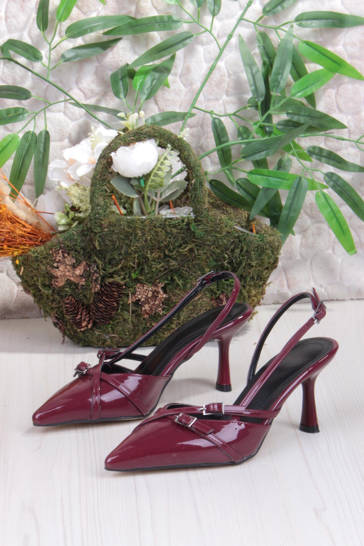 2105 Ceyn Rugan Çift Toka Detaylı Arkası Açık Topuklu Kadın Ayakkabı - Görsel 7