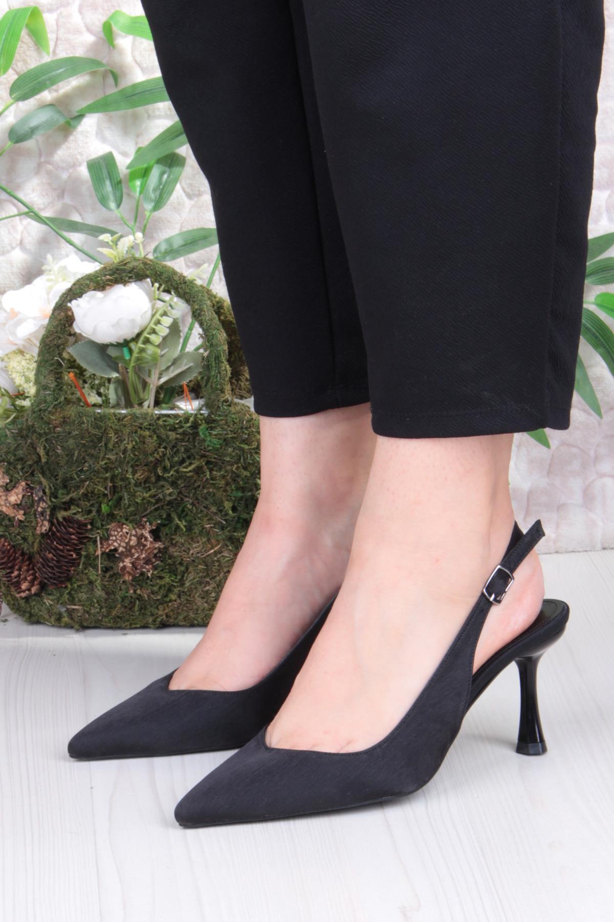129-1300 Fls Saten Önü Kapalı Arkası Açık Topuklu Kadın Ayakkabı - Görsel 3