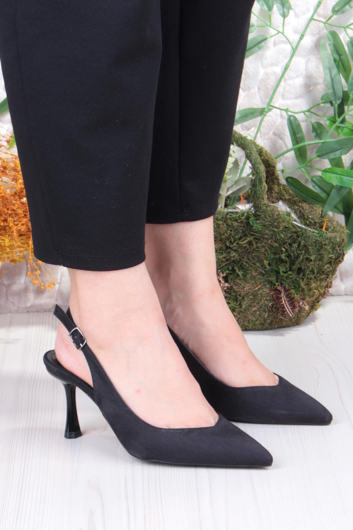 129-1300 Fls Saten Önü Kapalı Arkası Açık Topuklu Kadın Ayakkabı - Görsel 4