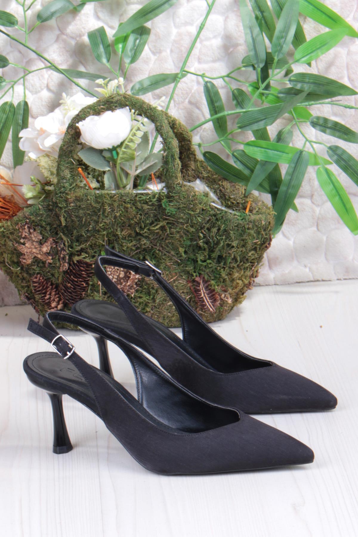 129-1300 Fls Saten Önü Kapalı Arkası Açık Topuklu Kadın Ayakkabı - Görsel 6