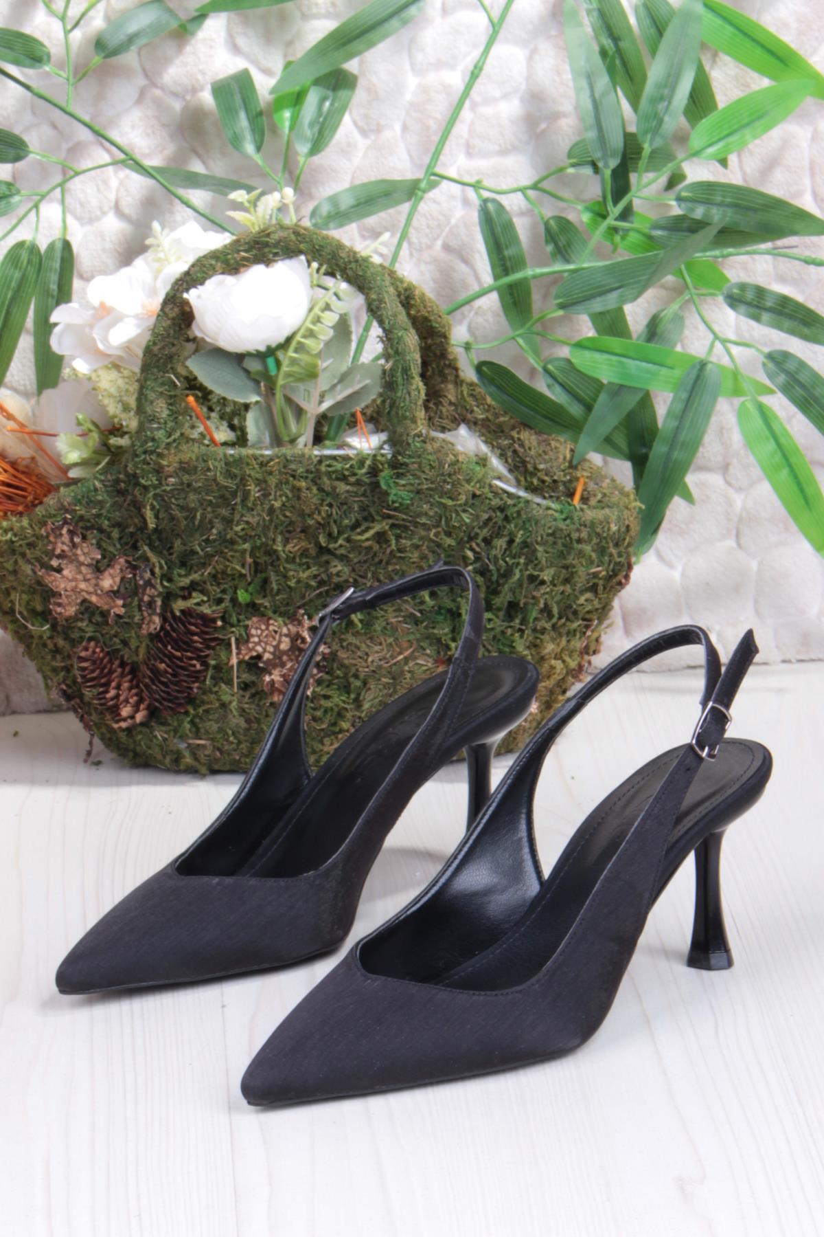 129-1300 Fls Saten Önü Kapalı Arkası Açık Topuklu Kadın Ayakkabı - Görsel 7