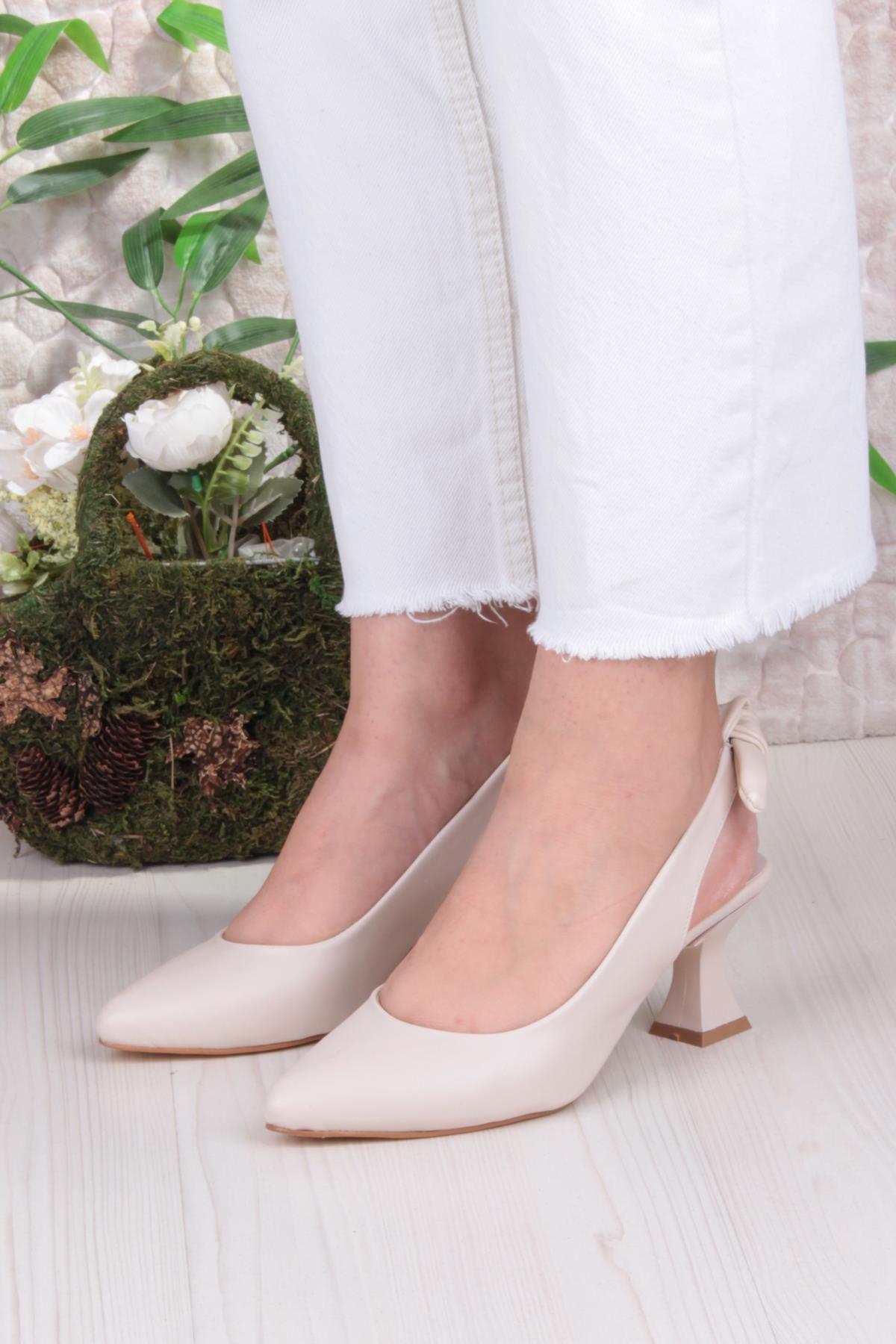 32810 Bilener Arkası Açık Arka Fiyonk Detaylı Alçak Topuk Kadın Ayakkabı - Görsel 3