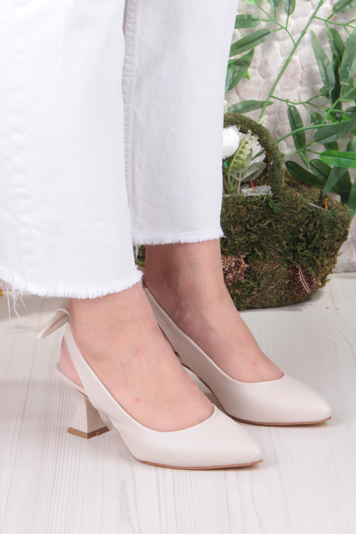 32810 Bilener Arkası Açık Arka Fiyonk Detaylı Alçak Topuk Kadın Ayakkabı - Görsel 4