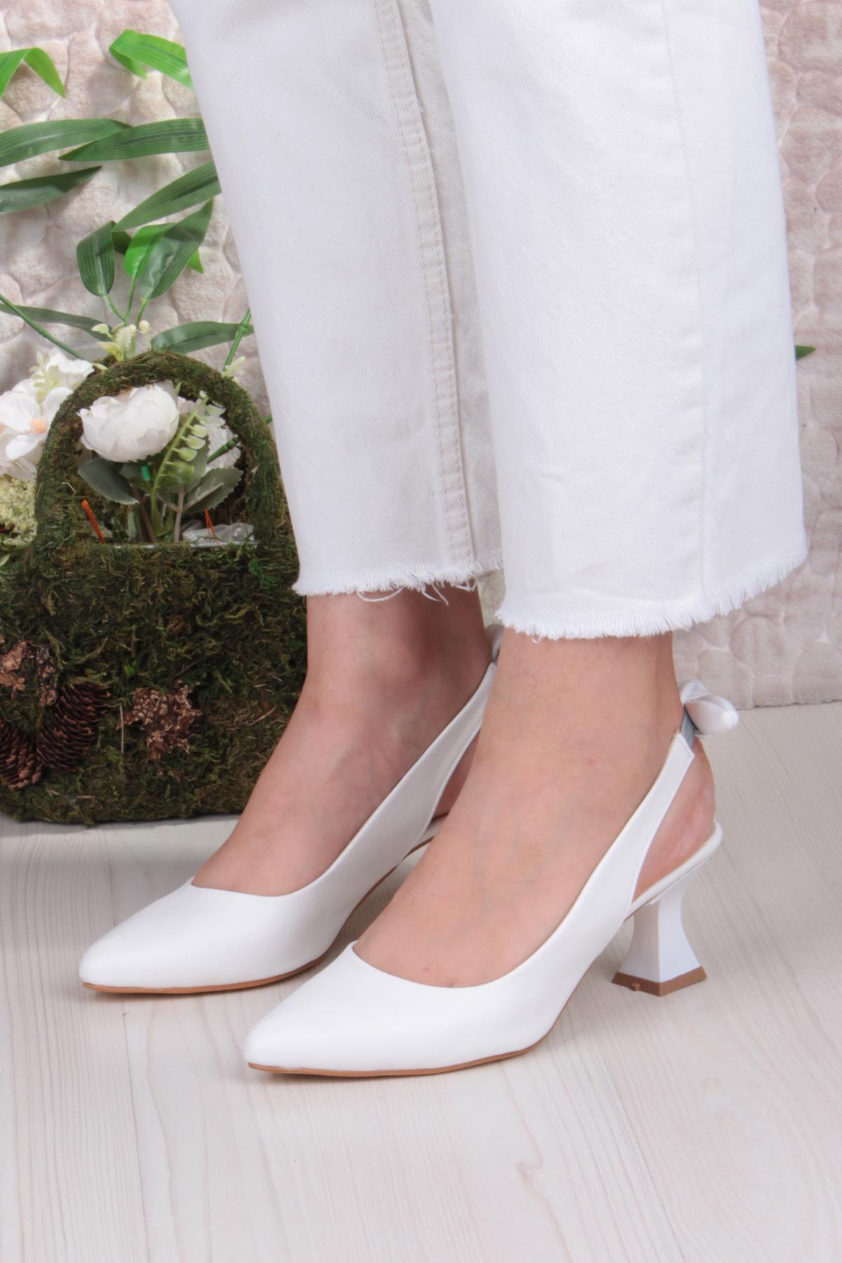 32810 Bilener Arkası Açık Arka Fiyonk Detaylı Alçak Topuk Kadın Ayakkabı - Görsel 3