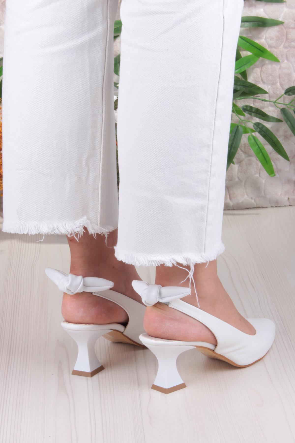 32810 Bilener Arkası Açık Arka Fiyonk Detaylı Alçak Topuk Kadın Ayakkabı - Görsel 5