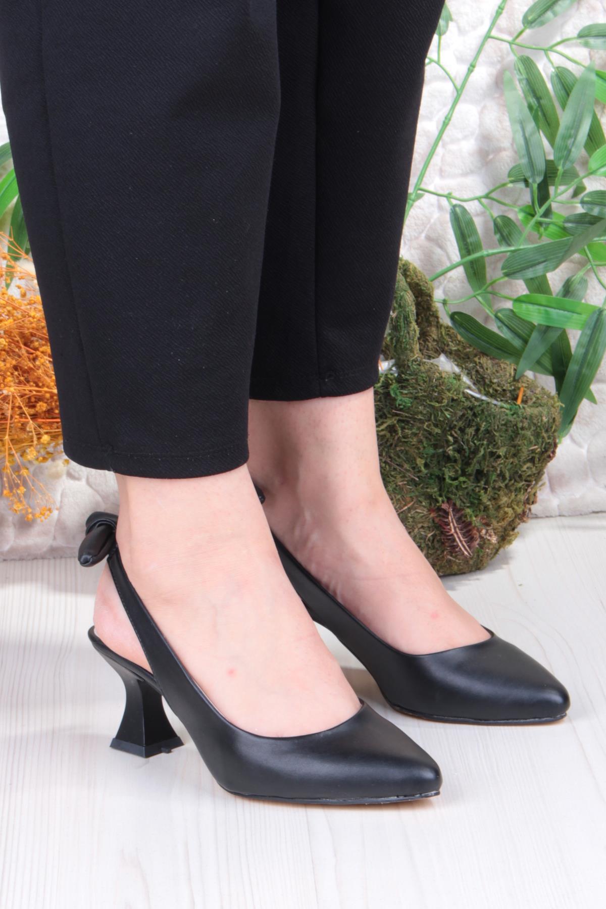 32810 Bilener Arkası Açık Arka Fiyonk Detaylı Alçak Topuk Kadın Ayakkabı - Görsel 4