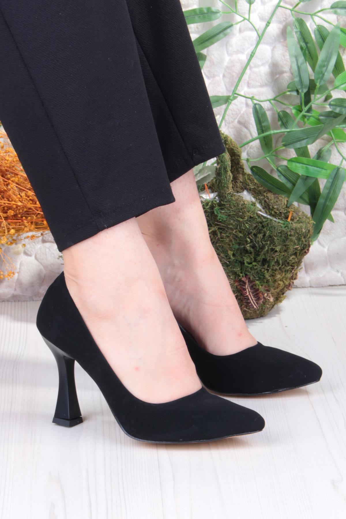 35707 Düz Sade Nubuk Rahat Şık Stiletto Yüksek Topuklu Kadın Ayakkabı - Görsel 2