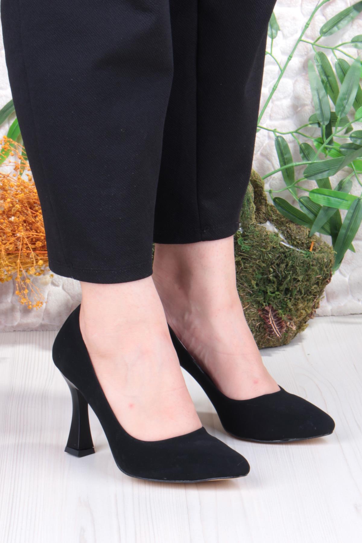 35707 Düz Sade Nubuk Rahat Şık Stiletto Yüksek Topuklu Kadın Ayakkabı - Görsel 4