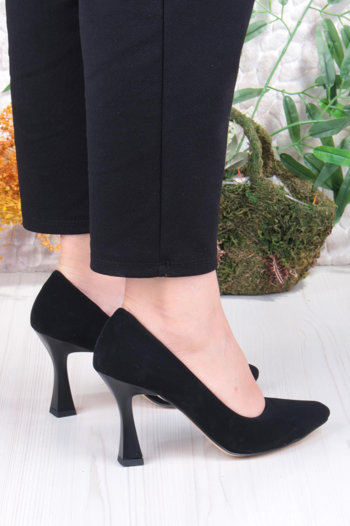 35707 Düz Sade Nubuk Rahat Şık Stiletto Yüksek Topuklu Kadın Ayakkabı - Görsel 5