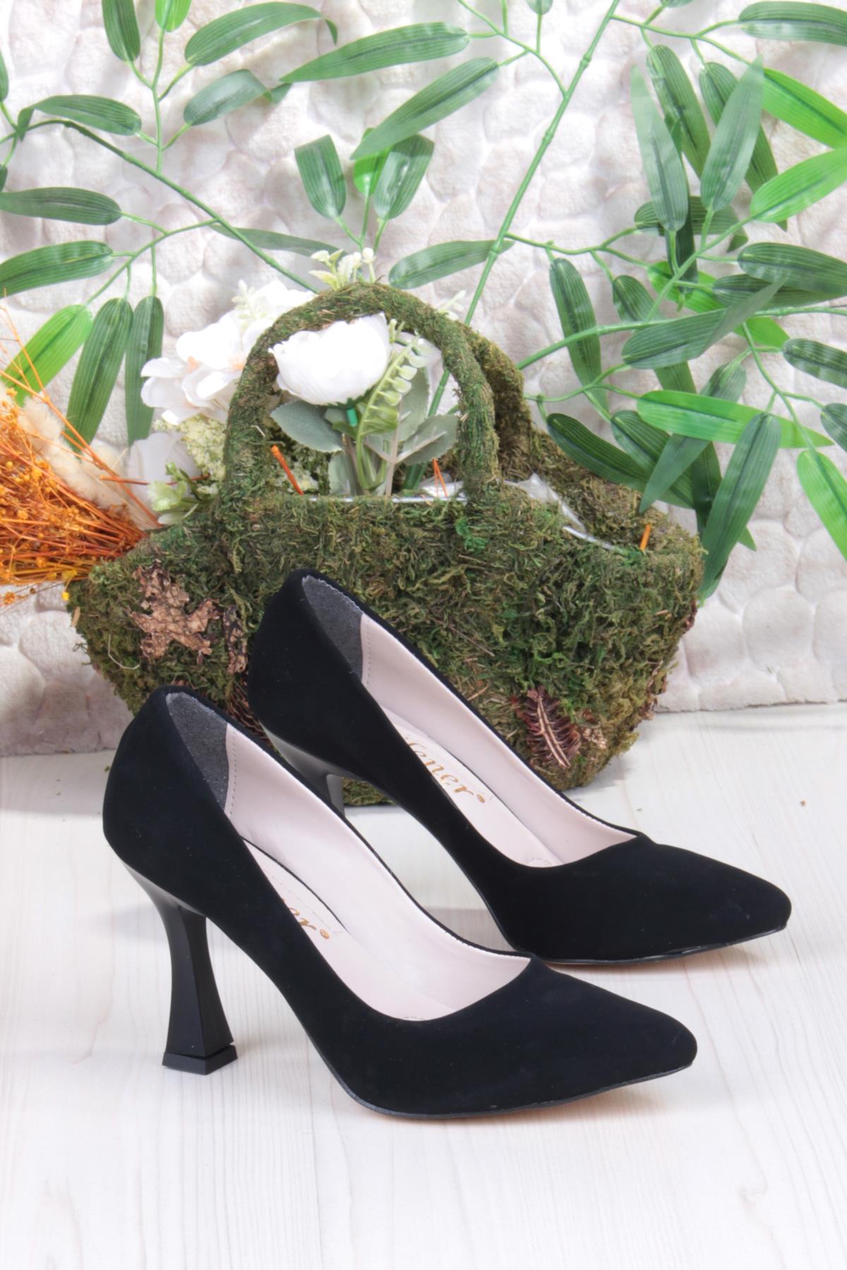 35707 Düz Sade Nubuk Rahat Şık Stiletto Yüksek Topuklu Kadın Ayakkabı - Görsel 6