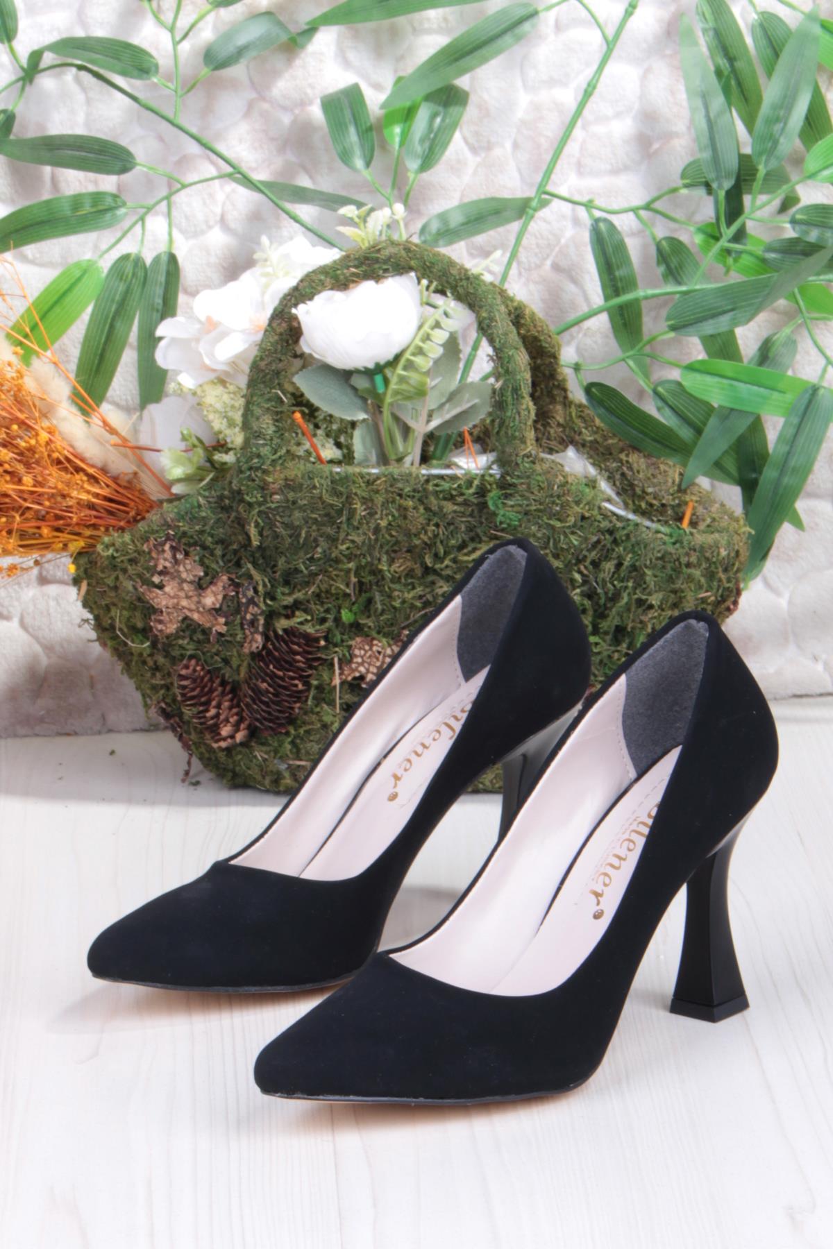 35707 Düz Sade Nubuk Rahat Şık Stiletto Yüksek Topuklu Kadın Ayakkabı - Görsel 7