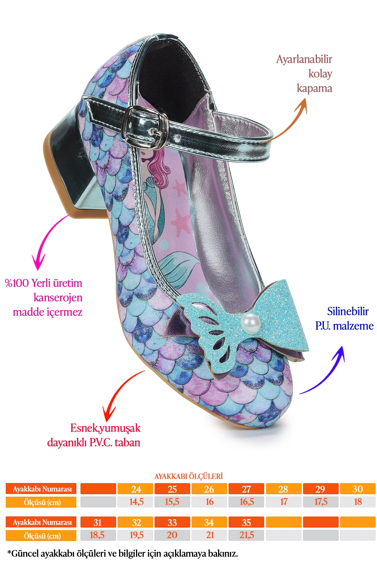 Deniz Kızı İnci Fiyonklu Simli Kız Çocuk Topuklu Abiye Ayakkabı Su Yeşili - Görsel 3