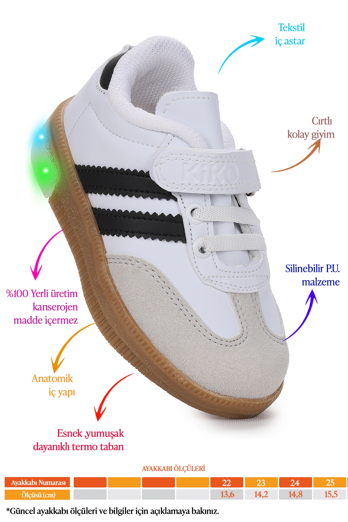 Renis Günlük Cırtlı Işıklı Erkek Bebek Spor Ayakkabı Beyaz - Siyah - Görsel 3