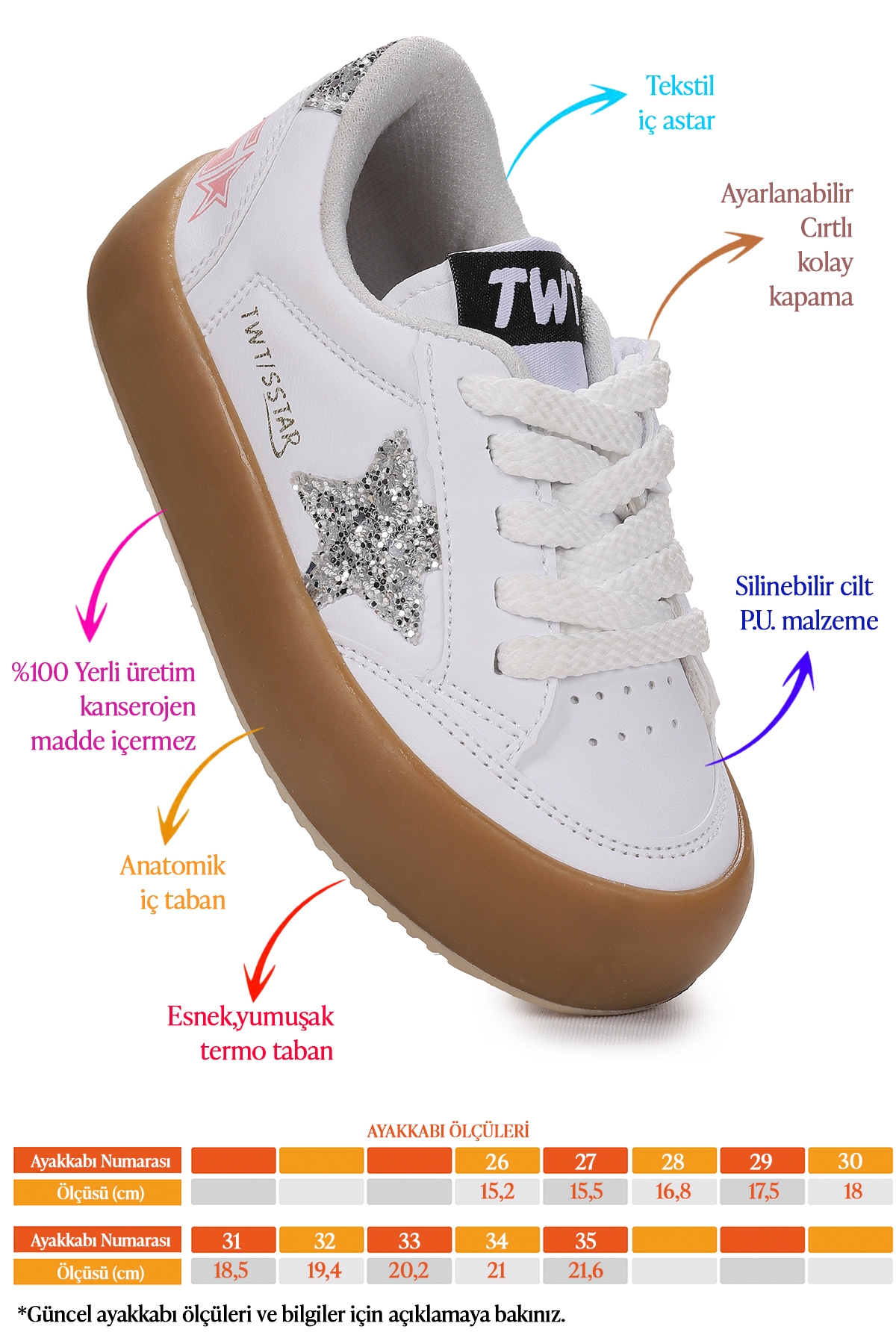 Rida Günlük Bağcıklı Kız Çocuk Spor Ayakkabı Beyaz - Taş - Görsel 3