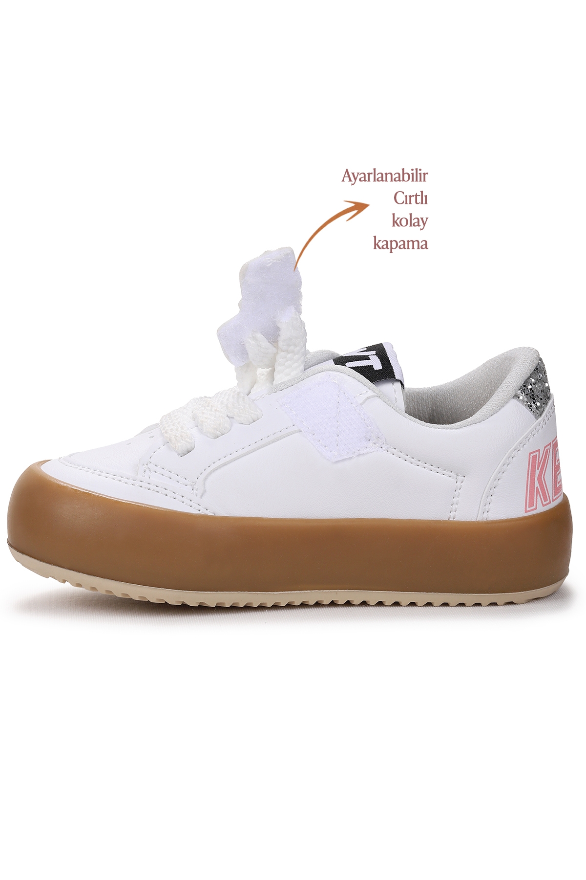 Rida Günlük Bağcıklı Kız Çocuk Spor Ayakkabı Beyaz - Taş - Görsel 5