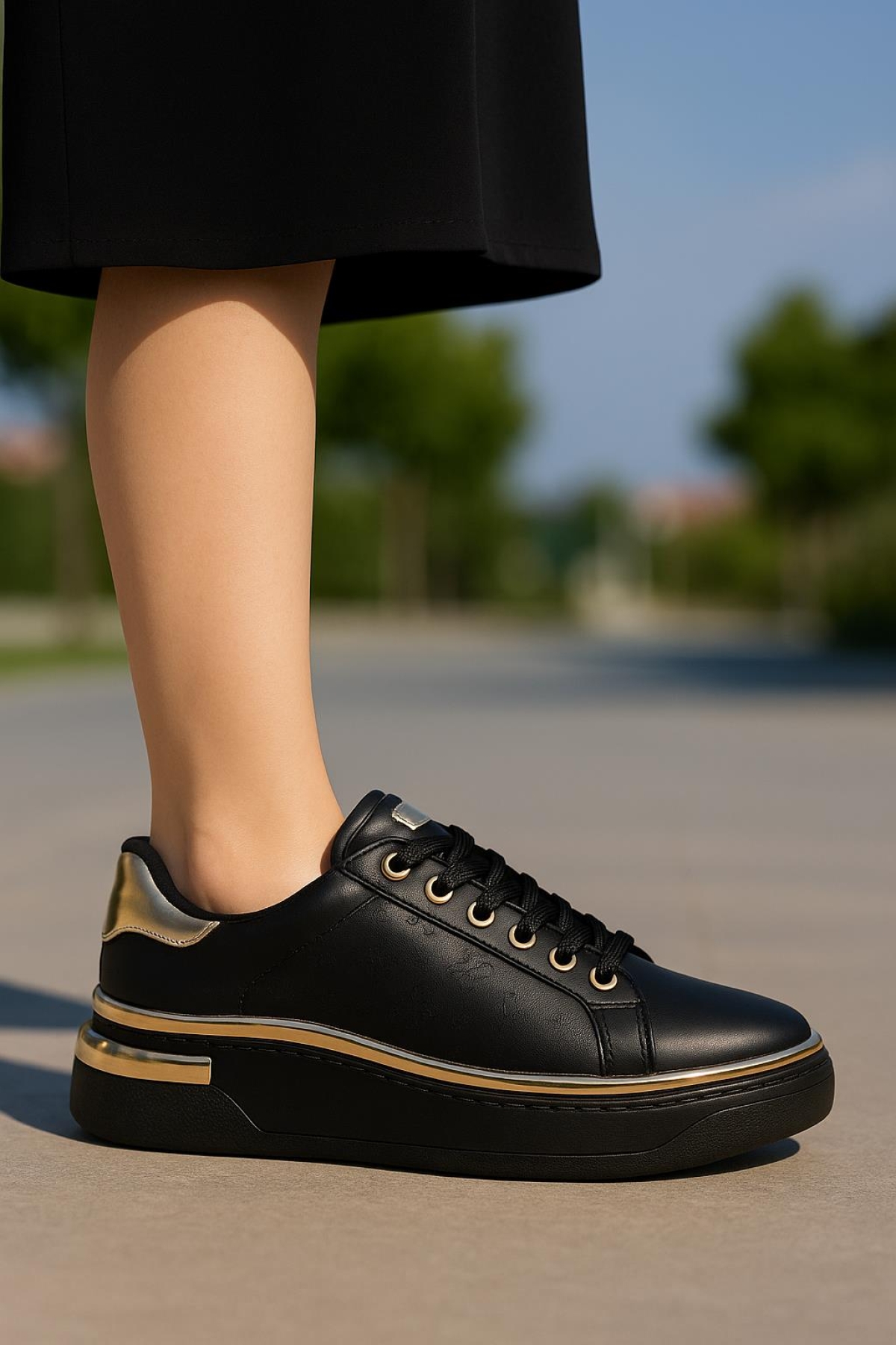 Kadın İnce Şerit Detaylı Kalın Taban Spor Ayakkabı - Görsel 4