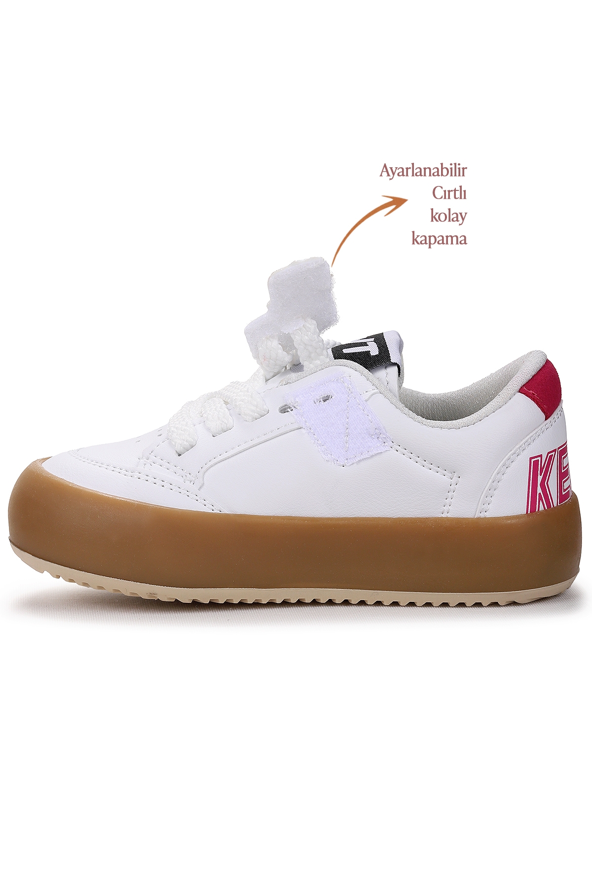 Rida Günlük Bağcıklı Kız Çocuk Spor Ayakkabı Beyaz - Fuşya - Görsel 5