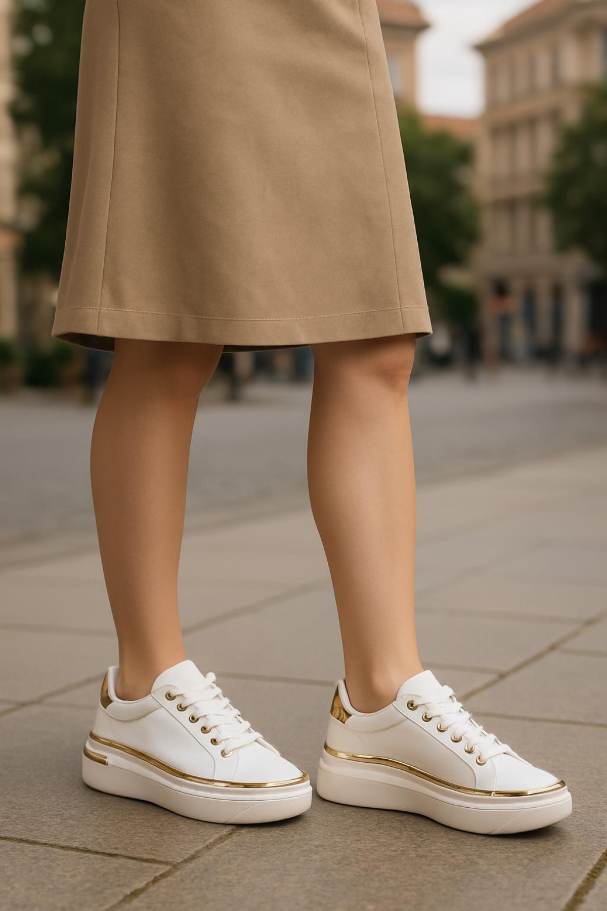 Kadın İnce Şerit Detaylı Kalın Taban Spor Ayakkabı - Görsel 3